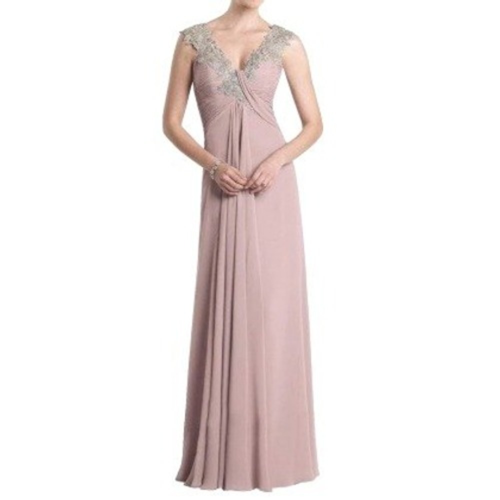 MONTAGE MON CHERI NWT Womens 10 Pink Nude Beaded Lace Chiffon Evening Gown Dress